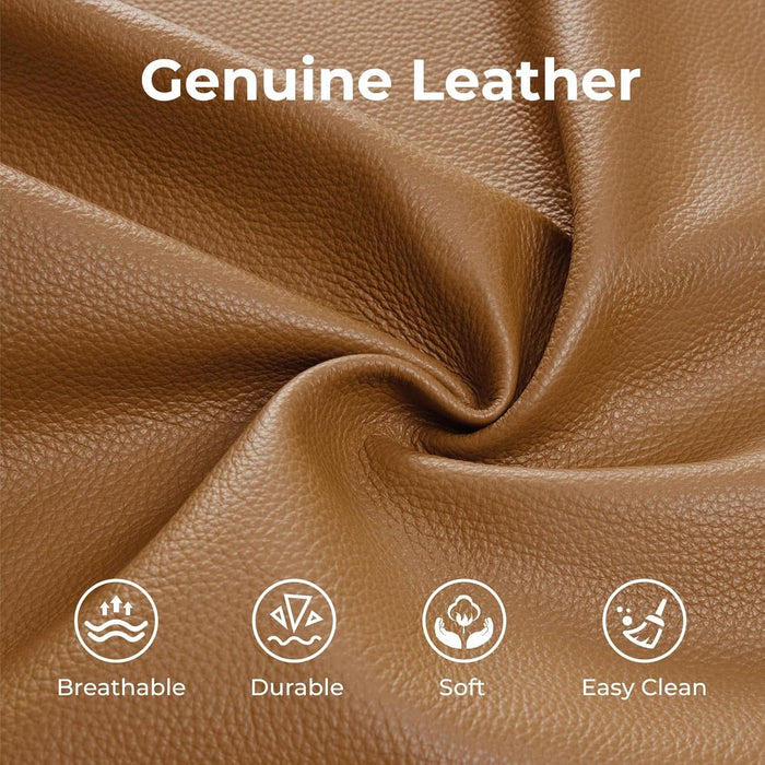 Genuine Leather Power Recliner Sofa, Wall Hugger Reclining Sofa with Drop down Table, Power Headrest, Drawers, Charging Ports, Reclining Sectional Couch for Living Room, RV, Saddle