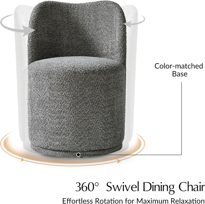 Boucle Swivel Dining Chair - Upholstered Barrel Kitchen Chairs with 360 Degree Rotation, Gray Modern Accent Vanity Chair for Dining Living Room, Bedroom, Makeup Room