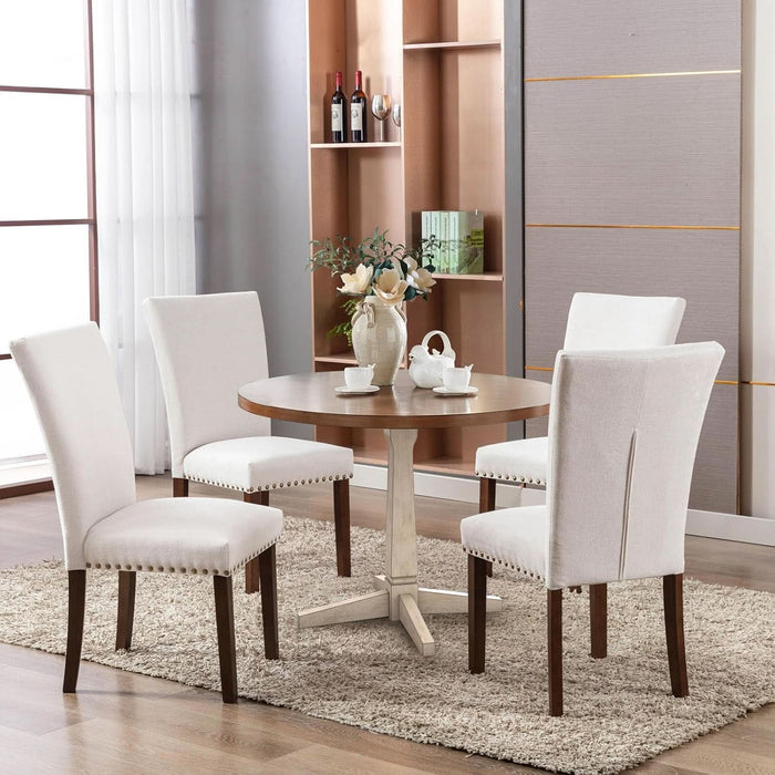 Upholstered Dining Chairs Set of 4, Parsons Style Linen Beige Accent Chairs with High Back, for round Kitchen Table or Small Dining Room – Comfortable & Stylish