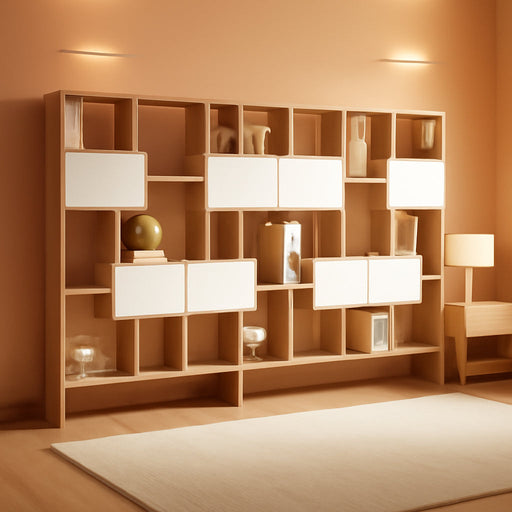 , Iacopo L Bookcase Rustic Oak with Ashwood White Doors (63.3 X 123.8 In), Made in Italy