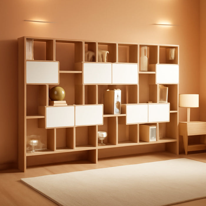 , Iacopo L Bookcase Rustic Oak with Ashwood White Doors (63.3 X 123.8 In), Made in Italy