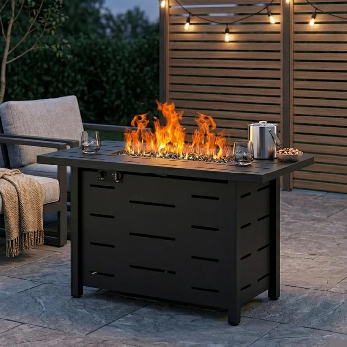 4-Piece PE Wicker Patio Set with 43" Propane Fire Pit Table, Grey