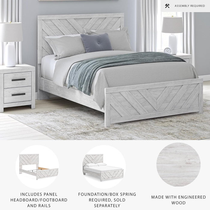 Signature Design by Ashley Cayboni Farmhouse Queen Panel Bed, Foundation or Box Spring Needed, Whitewash