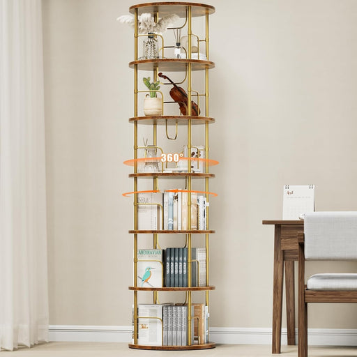 6 Tier RotatingBookshelf CornerDisplayUnit GoldFinish