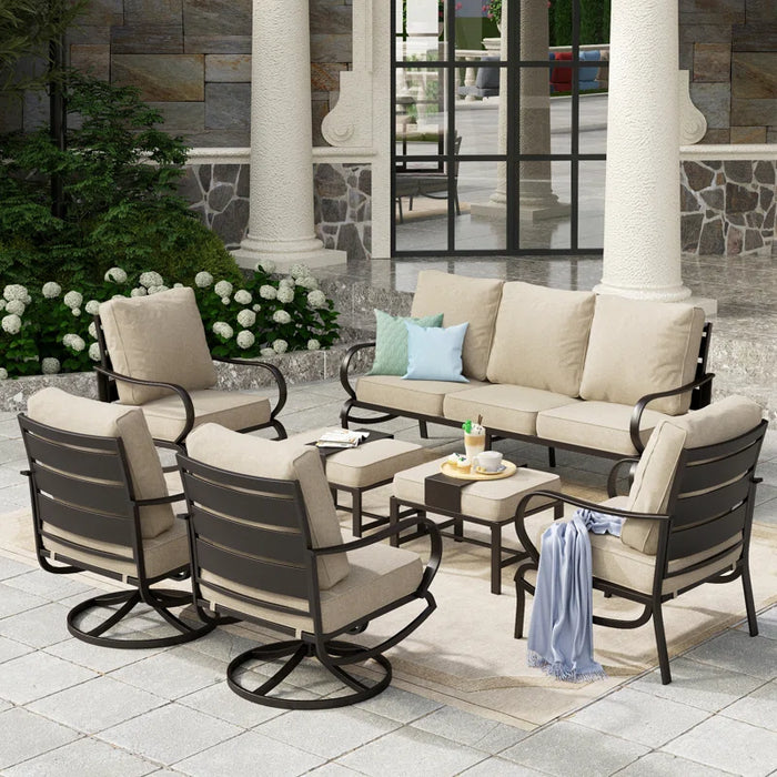 Tapasi 9 - Person Patio Conversation Set with Swivel Lounge Chairs & Optional Firepit Table