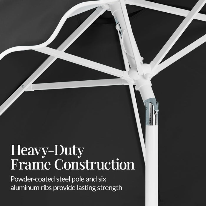 7.5Ft Patio Market Umbrella with Wavy Trim, Uv-Fade-Resistant 210G Canopy, Crank & Tilt, Wind Vent, Heavy-Duty Frame - Black
