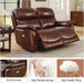 Brown Power Top Grain Leather Recliner Sofa Loveseat Set with USB Port, Genuine Leather Living Room Recliner Furniture Sofa Set, Reclining Couch Loveseat with Cup Holders.