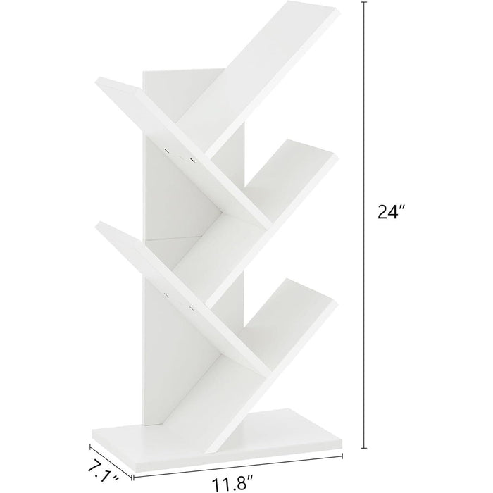 4 Tier Tree Bookshelf, Small Bookcase, Free Standing Tree Bookcase, Bookshelf for Bedroom, Book Shelf Organizer, Small Bookshelf, White