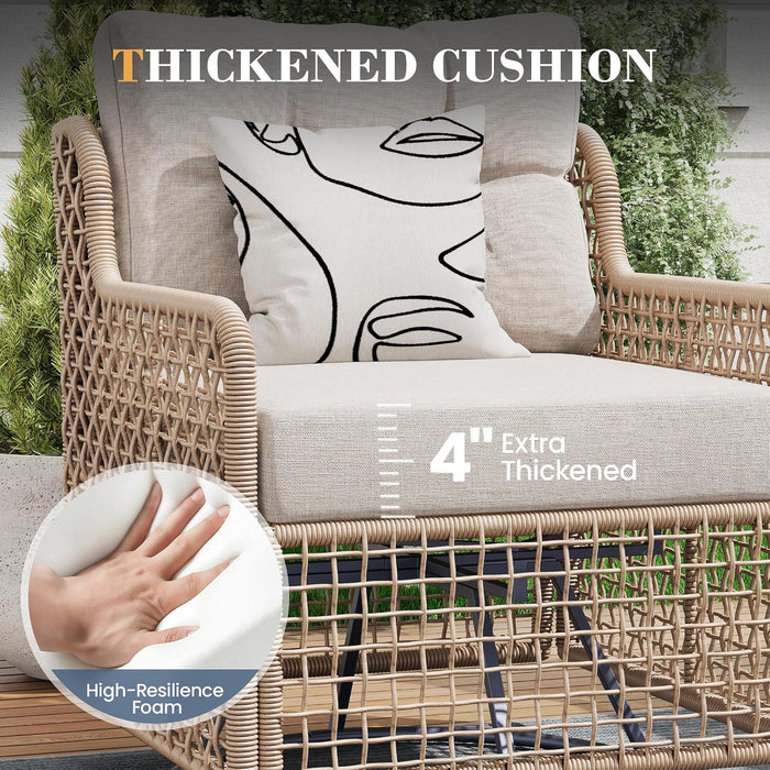 Outdoor Patio Furniture Set round Rattan with Swivel Chairs,Beige