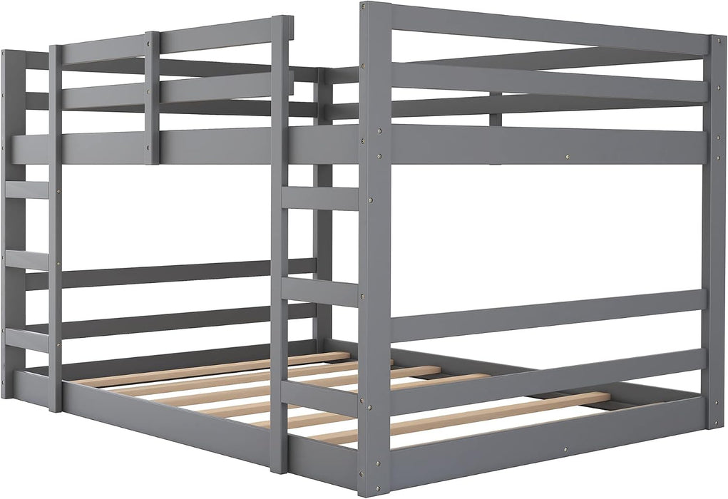 Full Over Full Bunk Bed SolidWoodSpaceSaving GrayFinish