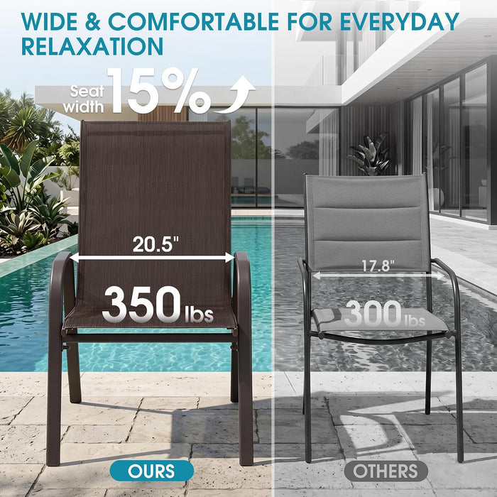 24.4" Wide Outdoor Patio Stackable Chairs Set of 4, Brown