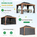 10'X13' Hardtop Gazebo Outdoor Aluminum Wood Grain Gazebos with Galvanized Steel Roof and Mosquito Net for Patios, Deck, Backyard, Curtains & Netting