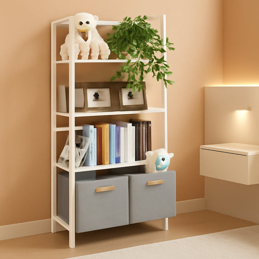 No Assembly Folding Bookshelf Storage Shelves 4 Tiers Vintage Bookcase Standing Racks Study Organizer Home Office (All White)