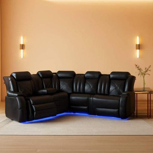 Living Room Furniture Set Black Leather Sofa Living Room Set Power Recliner Adjustable Sofa,Loveseat and Chair with Cup Holders/Storage Console/Led Light/Ups Port for Living Room, Office