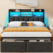 Full Size Bed Frame with Upholstered Headboard, Bed Frame Full with Storage Drawers, Charging Station & LED Lights, Metal Platform No Box Spring Needed, Noise Free, Black (1200 Lbs Capacity)