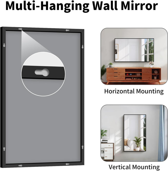 Black Framed Bathroom Mirror - Shatterproof 30"X50" Tempered Glass, HD No Distortion, Horizontal/Vertical Mount, Modern Matte Aluminum Alloy Frame