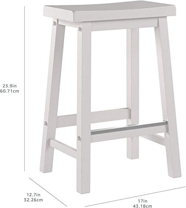 Solid Wood Saddle-Seat Counter Height Kitchen Island Barstool, 24-Inch Height, White - Set of 2