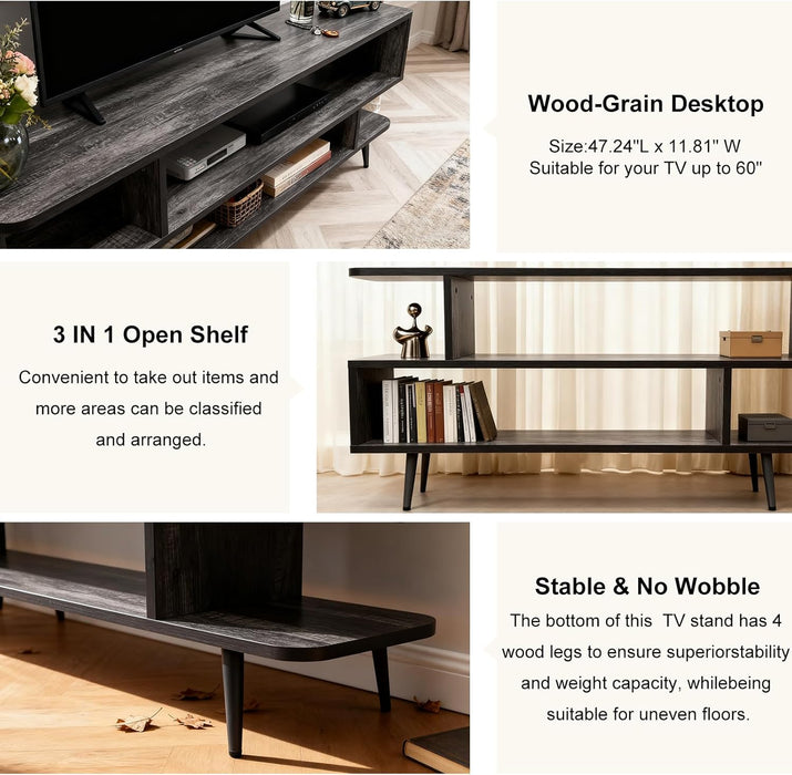 TV Stand for Tvs up to 65'', Modern Entertainment Center with 3 Open Storage Shelf, Sturdy Media Console Table for Living Room/Entrance/Sofa Cabinet, Large Capacity,Easy Installation-Grey Oak