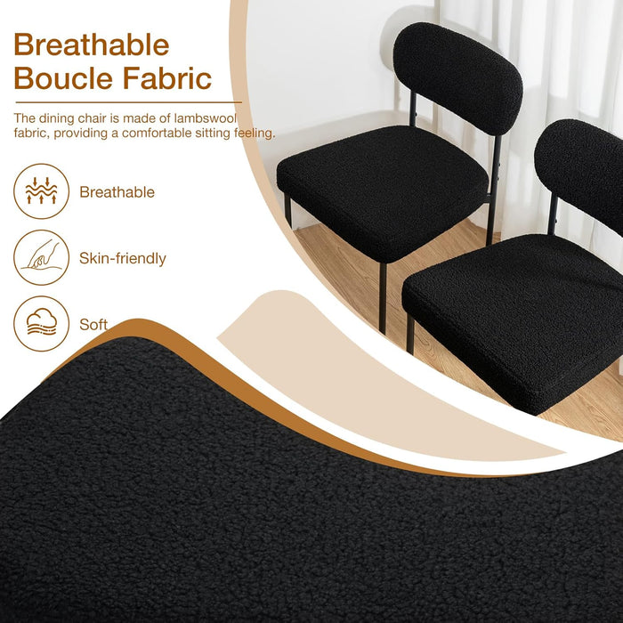 Dining Chairs Set of 6 Boucle Upholstered Kitchen Chairs with Curved Backrest Modern Dinner Chair with Metal Legs for Dining Room Living Room Vanity Black