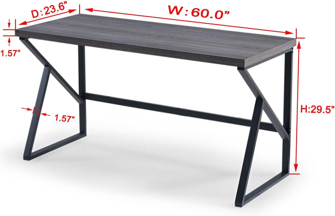 Large Rustic Grey Computer Desk, Metal and Wood Home Office Desk, Industrial Vintage Soho Study Writing Table, Big Long PC Desk Workstation for Livingroom Bedroom, Dark Gray Oak, 60 Inch Wide
