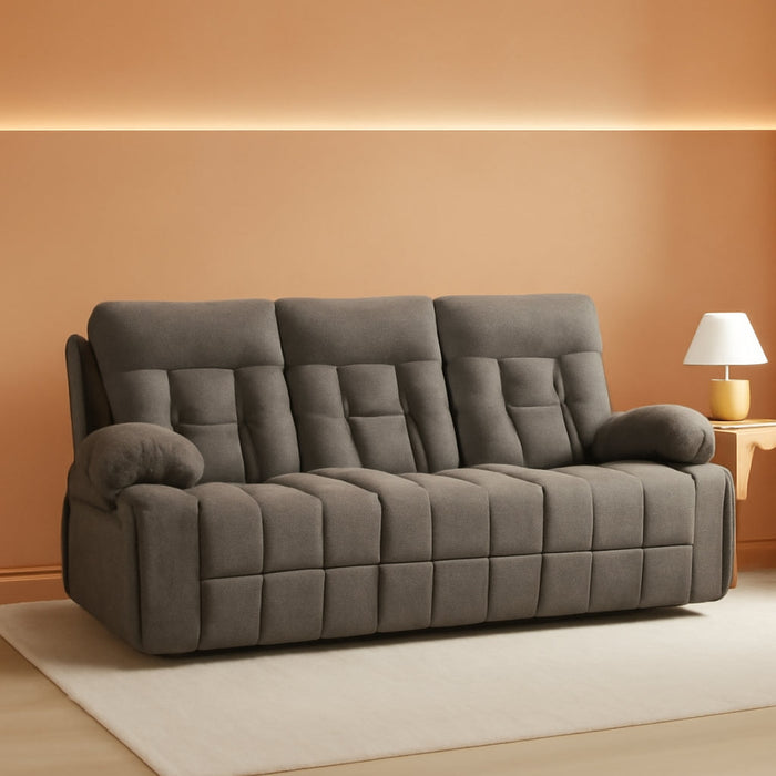 Reclining Sofa for Living Room, Extra Wide Modern Overstuffed 3 Seat Recliner Manual Sofa with Hidden Armrest Cup Holders, Soft Breathable Fabric and Padded Seat, Light Grey