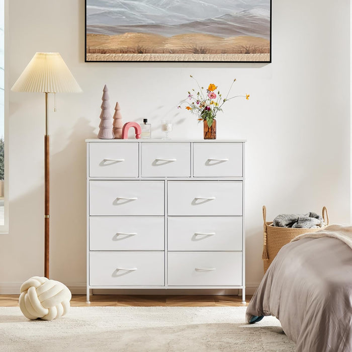 Sturdy Nine Drawer Dresser With Wardrobe Organization