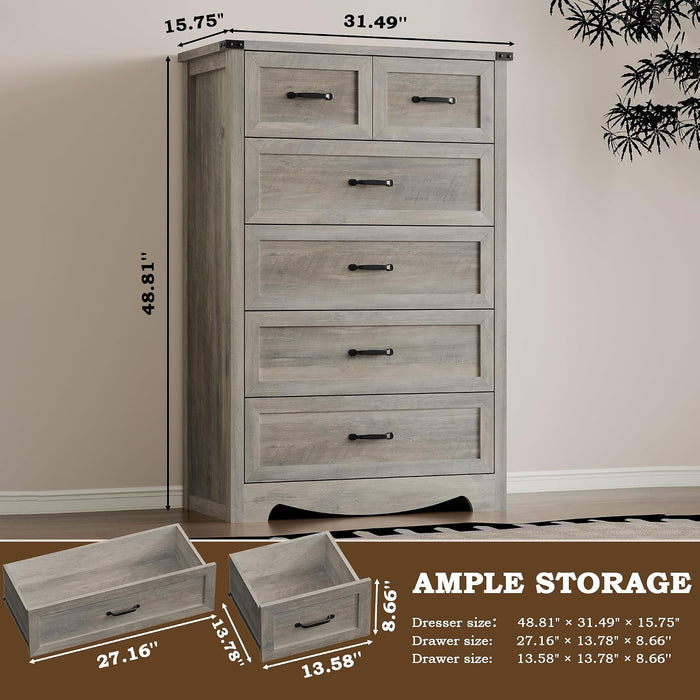 Tall 6-Drawer Dresser for Bedroom, Modern Wooden Chest of Drawers with Metal Handles, Anti-Tipping Design, Sturdy and Stable Storage Organizer for Living Room, Entryway, Home Office