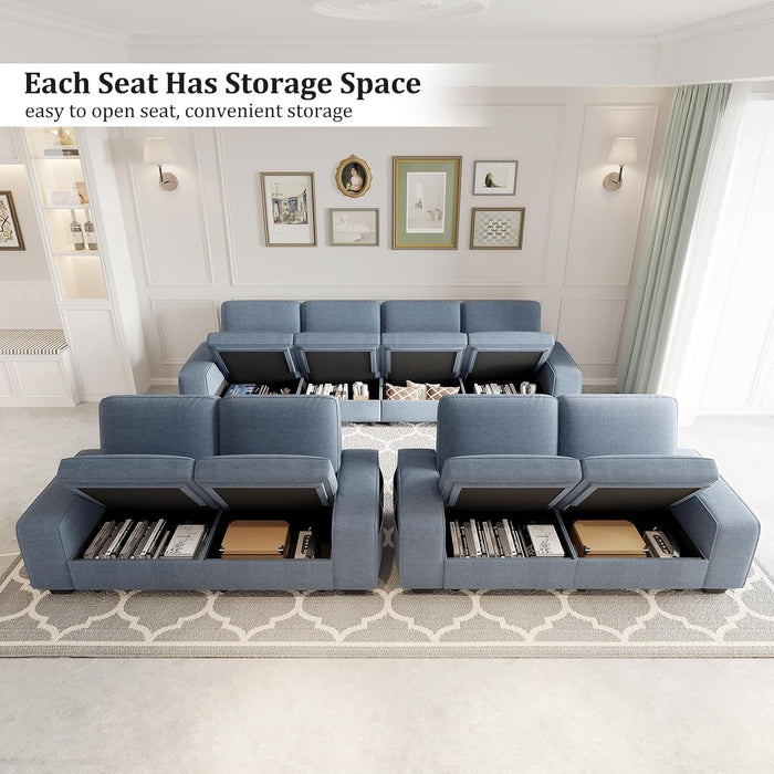 Blue U Shape Sectional Sofa for Living Room/Office 8 Seater Sofa Sets with Large Storage Space Comfy Chenille Cover (4-Seat Modular Sofa & 2×Loveseat Couch)