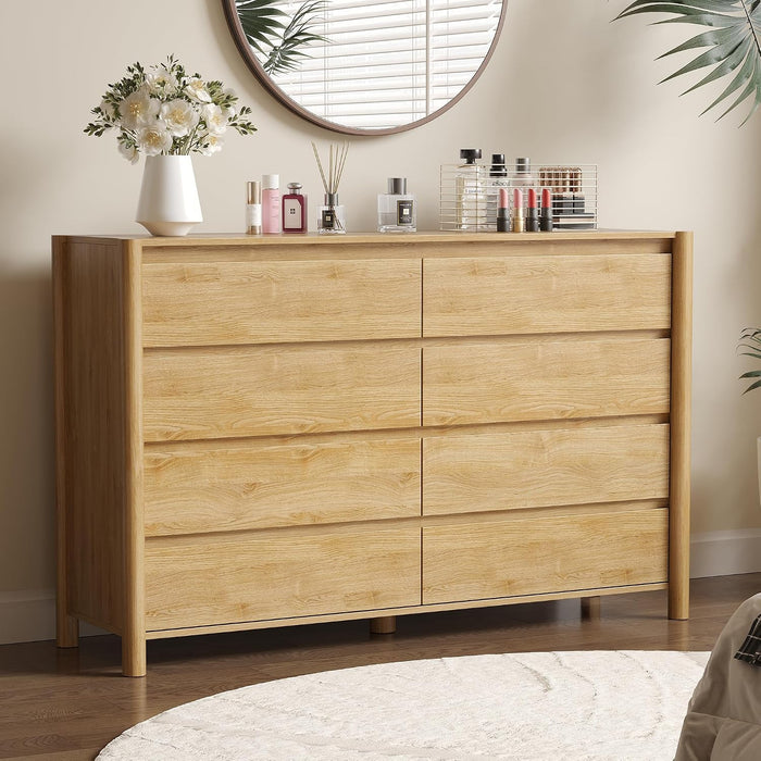 55" Wide 8 Drawer Dresser for Bedroom with Solid Wood Legs