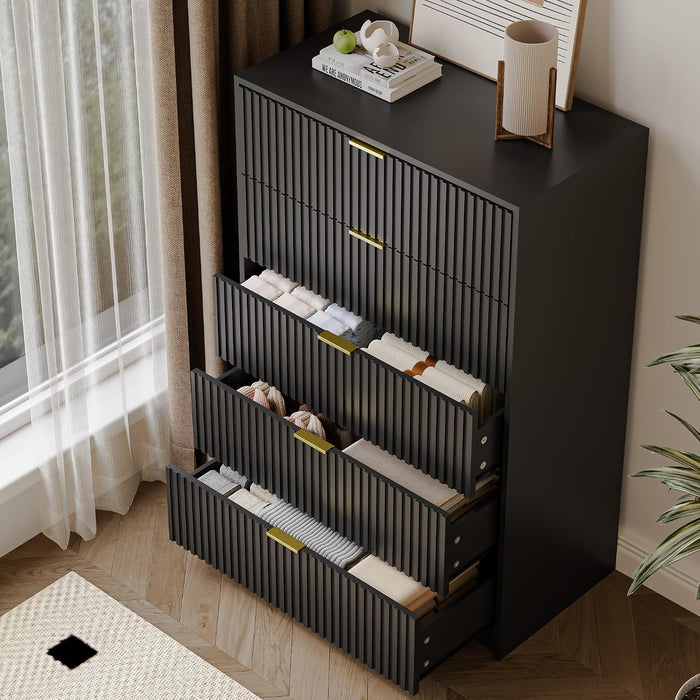 47" Tall Fluted 5-Drawer Dresser for Bedroom, Black