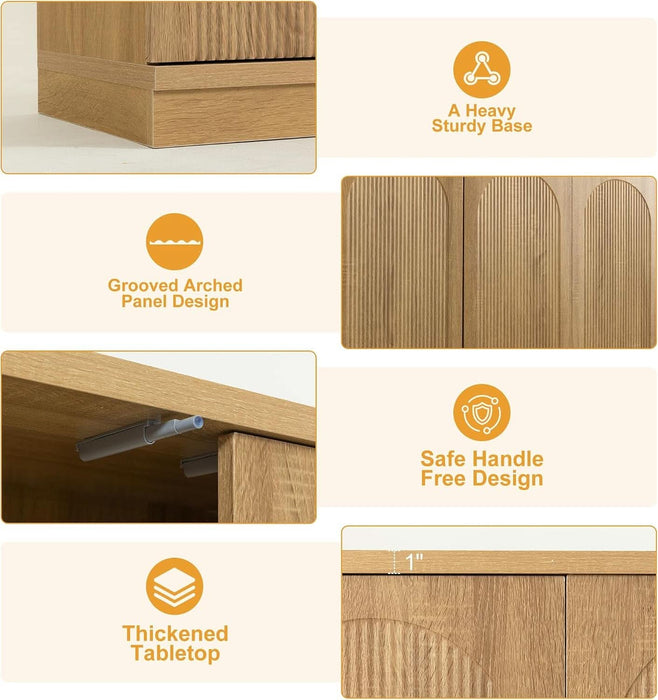 63" Sideboard Buffet Cabinet with Storage, Fluted Credenza