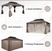 10'X12' Hardtop Gazebo with Nettings and Curtains, Waterproof Permanent Heavy Duty Double Hard Roofs Gazebos with Brown Aluminum Frame for Lawn, Party