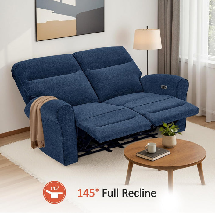 64.6" Wall Hugger Power Loveseat Recliner Sofa with USB Ports, Reclining Loveseat for Small Spaces Living Room RV, Fabric PR635M1 (Navy Blue)