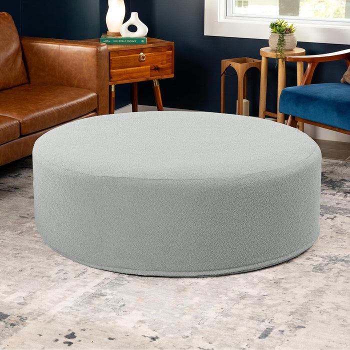 Candler round Couch Ottoman – Oversized Giant Coffee Table Ottoman - Versatile Firm Foam Construction - Kid Safe with Removable Cover, 44”, Luxe Boucle, Boucle Silver