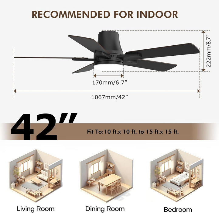 42" RGB Ceiling Fans with Lights, Low Profile Ceiling Fan with Light, RGB+3CCT 6 Wind Speeds, App & Remote Control, Flush Mount LED Fan Light, Fandelier Ceiling Fan for Bedroom, Living Room