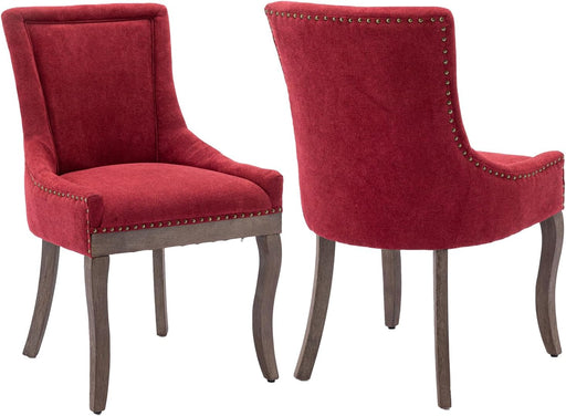 Modern Dining Chairs Set of 2, High Back Dining Chairs Side Chairs with Solid Wood Legs, Upholstered Fabric Dining Room Chairs for Dining Room Kitchen, Burgundy Red