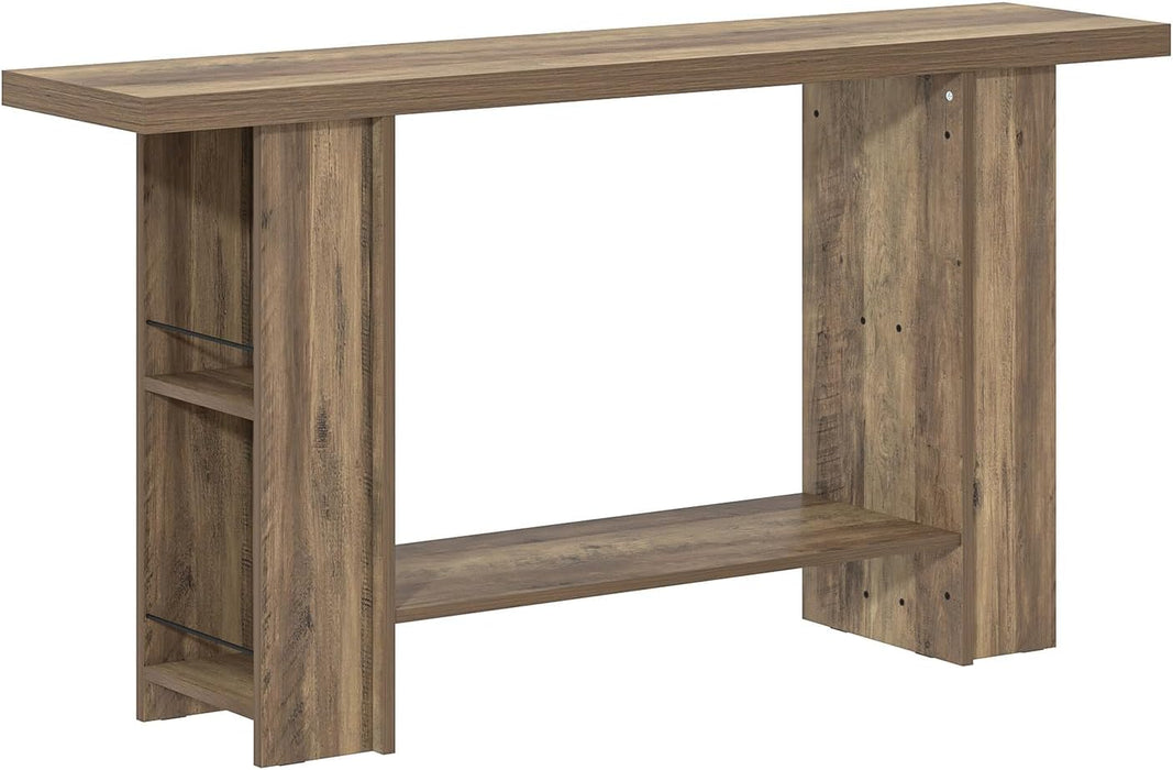 53 Inch Long Entryway Table, 2-Tier Wood Console Table with Storage Side Shelves, Farmhouse Sofa Table for Living Room, Narrow Hallway Foyer Table behind Couch for Home Decor, Rustic Oak