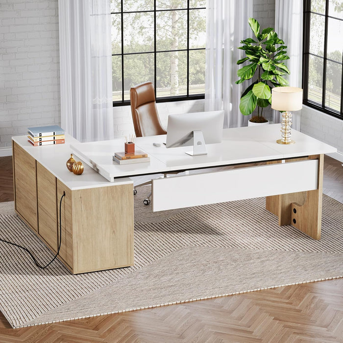 Premium White Engineered Wood Corner Desk 74.8Inches