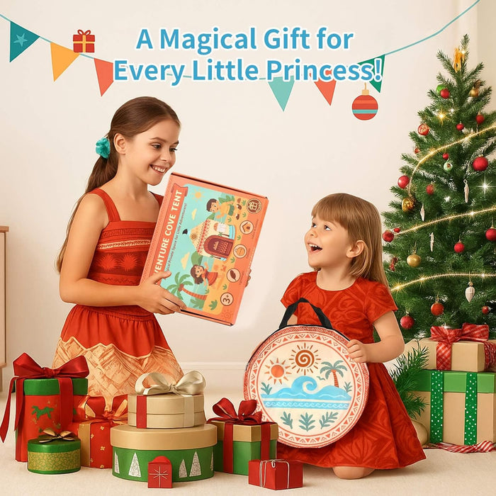 Tropical Adventure Princess Play Tent for Kids, 53"X41" Island-Themed Pop-Up Playhouse with LED Lights & Carry Bag, Indoor Outdoor Tent for Girls & Boys Ages 3–9