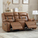 Faux Leather Manual Loveseat Recliner, 2 Seat Reclining Sofa Chair with Center Console, Hidden Storage and Cup Holders, Daul Recliner for Living Room, Meeting Room, Brown (Loveseat)