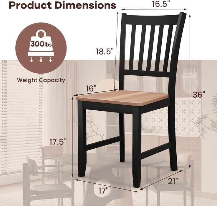 Wood Dining Chairs Set of 4, High Back Kitchen Chairs with Solid Rubber Wood Legs, Non-Slip Foot Pads, Max Load 300 Lbs, Farmhouse Seat Dining Room Chairs