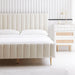 Queen Size Elton Velvet Platform Bed, Upholstered Bed Frame with Vertical Channel Tufted Headboard Footboard, Strong Wood Slats, No Box Spring Needed, Ivory (Queen)