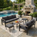 Patio Furniture Set 7 Seats and Coffee Table, 5 Pieces Patio Conversation Set with Thick Cushion, Ottomans, Deluxe Aluminum Modern outside Sectional for Porch, Balcony, Deck, Yard, Dark Gray