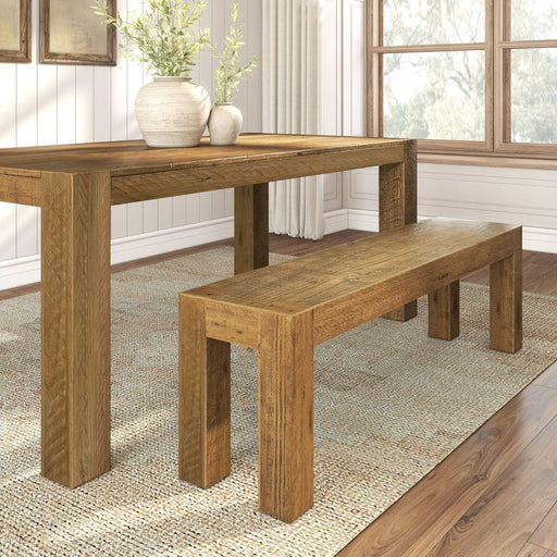 Camden, Farmhouse Dining Bench, 58", Solid Wood Dining Bench, Rustic Bench for Dining Table and Kitchen, Natural Wood Grain, Rustic Honey