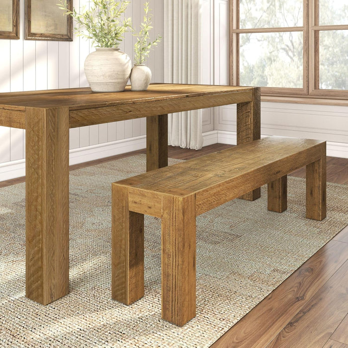 Camden, Farmhouse Dining Bench, 58", Solid Wood Dining Bench, Rustic Bench for Dining Table and Kitchen, Natural Wood Grain, Rustic Honey