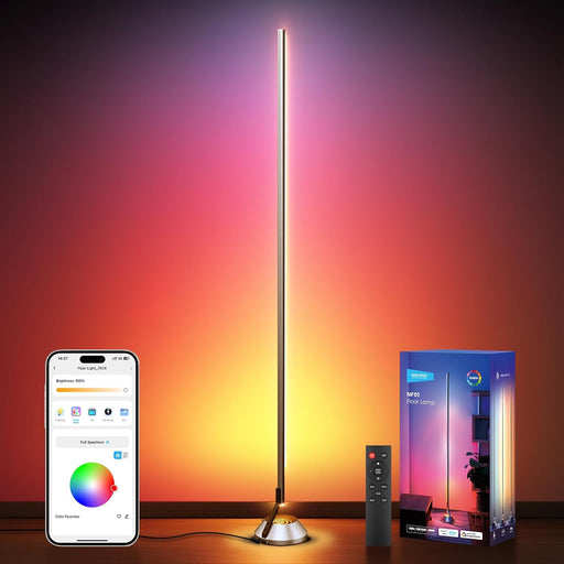 Smart RGBW Floor Lamp, 1500Lm LED Standing Corner Light Compatible with Alexa Google, APP Control/Ai Diy/Music Sync/16 Million Colors, Ambience Lighting for Bedroom Living Room Home Decor, NF01