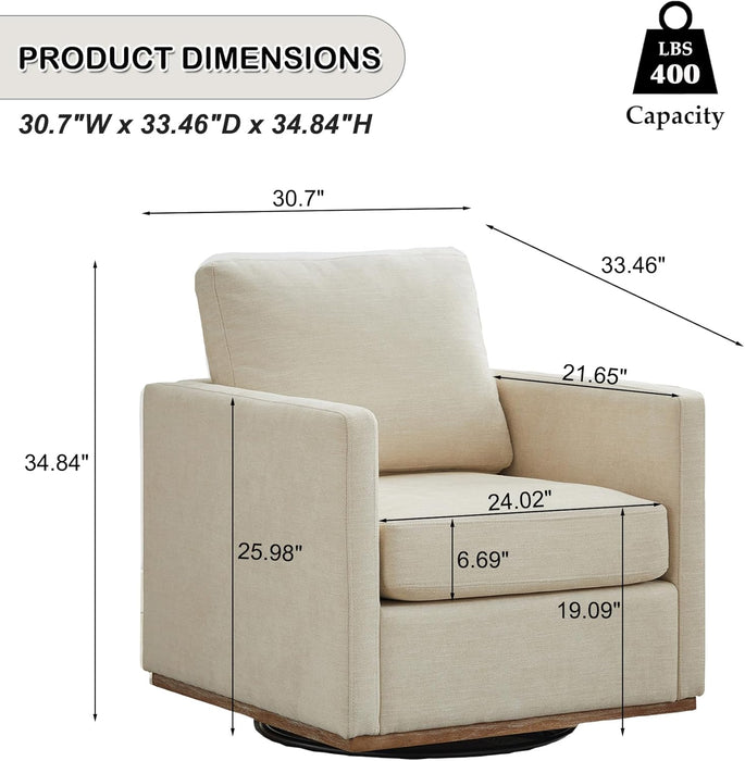 Beige Upholstered Swivel Armchair 360 Degree Chair