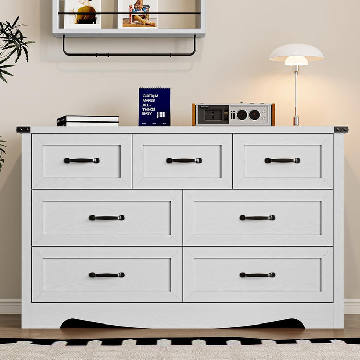 7-Drawer Dresser for Bedroom, Modern Wooden Chest of Drawers with Metal Handles, Anti-Tipping Design, Sturdy and Stable Storage Organizer for Living Room, Entryway, Home Office