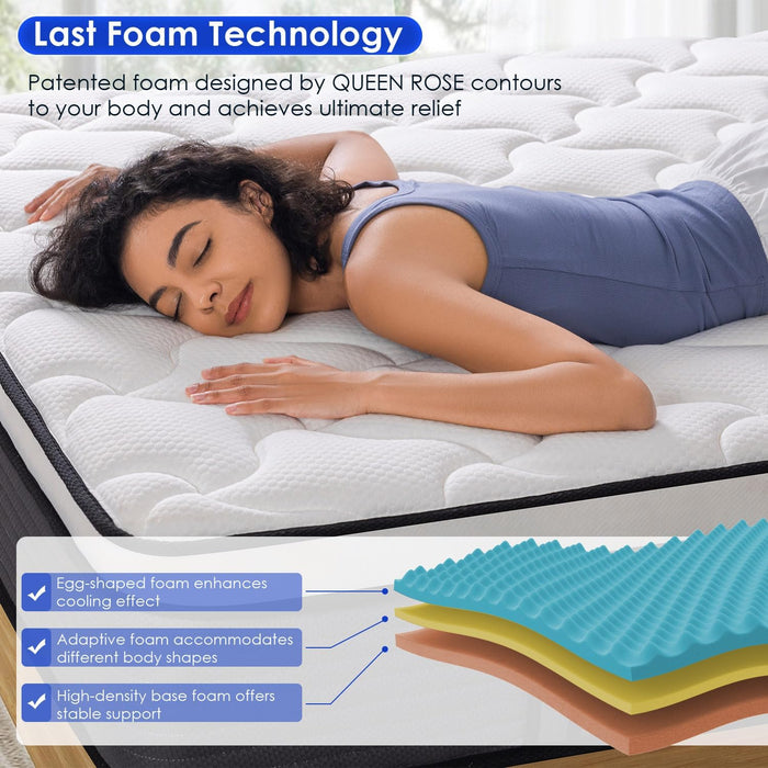 Queen Mattress, 12 Inch Queen Size Hybrid Mattress in a Box, Enhanced Edge Support, Cooling Hybrid Bed, Gel-Memory Foam & Individually Pocket Coil, Back Pain Relief, Medium Firm, Fiberglass Free