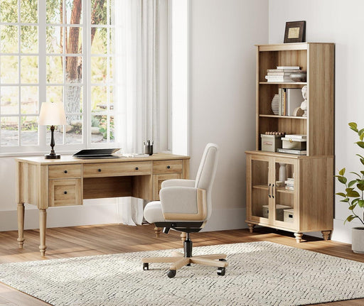 Oak Distressed Farmhouse Office Desk System Bookcase